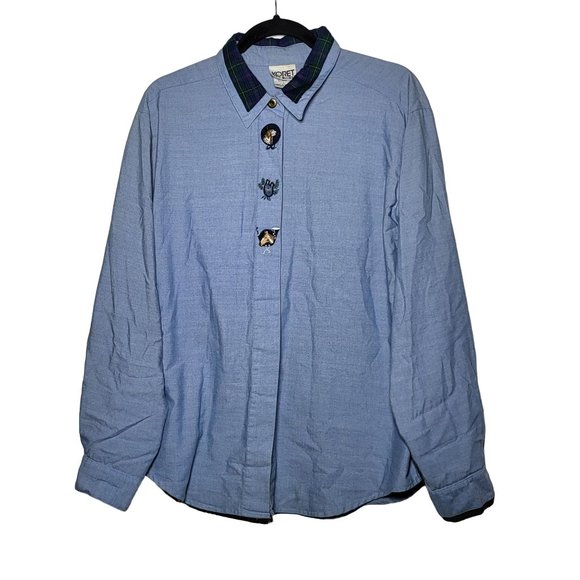 Koret Tops - Koret City Blues Women's Horse Embroidered Collared Long Sleeve Shirt Size Large